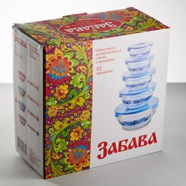 Миски стеклянные с пластмассовыми крышками ЗАБАВА РК-0002/2 "Маки"